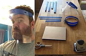 Jon Hall from Trawsfynydd Site models one of the facemasks he has made using a 3D printer