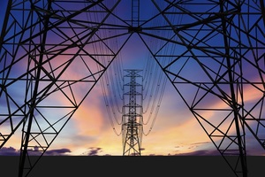 Silhouette image. High voltage tower and Colorful sky. 