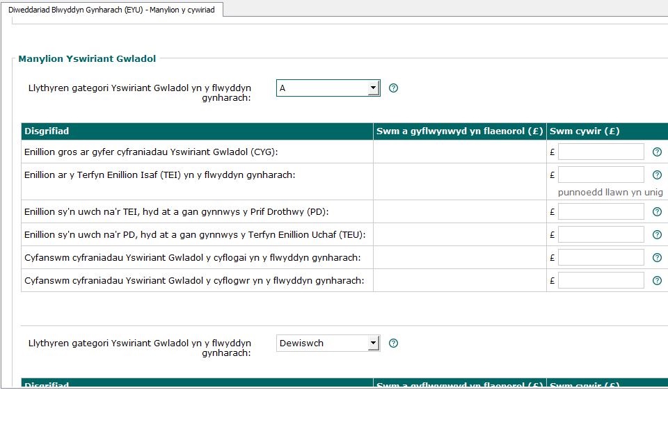 Basic PAYE tools - Earlier Year Update - correction details (Welsh)