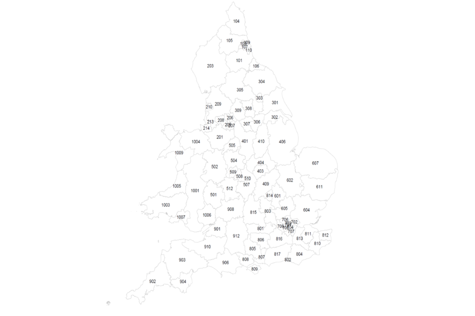 Map of coroner areas in England and Wales, 2019