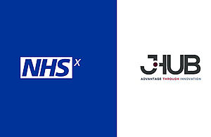 Logos for NHSX on the left and j-Hub Defence Innovation on the right.