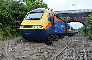 Photograph of the rear of the train after further aggregate washed-out from the cutting slope after the train had stopped