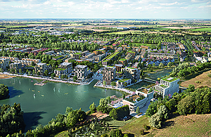 artist's impression of a lakeside housing development in Cambridgeshire