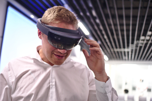 Man wearing virtual reality goggles