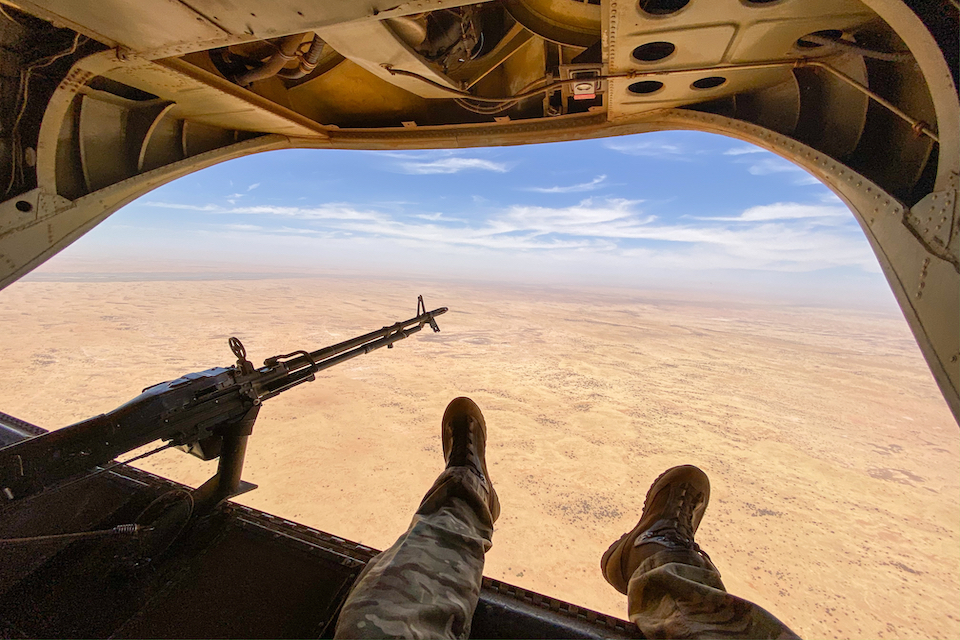 Shot taken out of a RAF Chinook in Mali. 