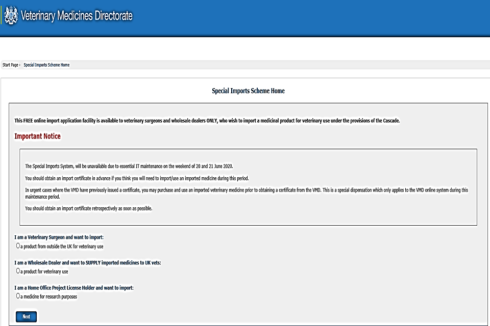 The Special Imports System will be unavailable 20 and 21 June 2020