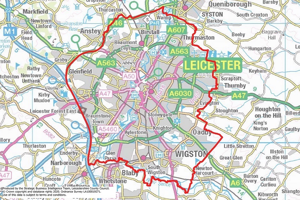 Leicestershire lockdown boundary map