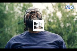 Smiling man and Better Health logo