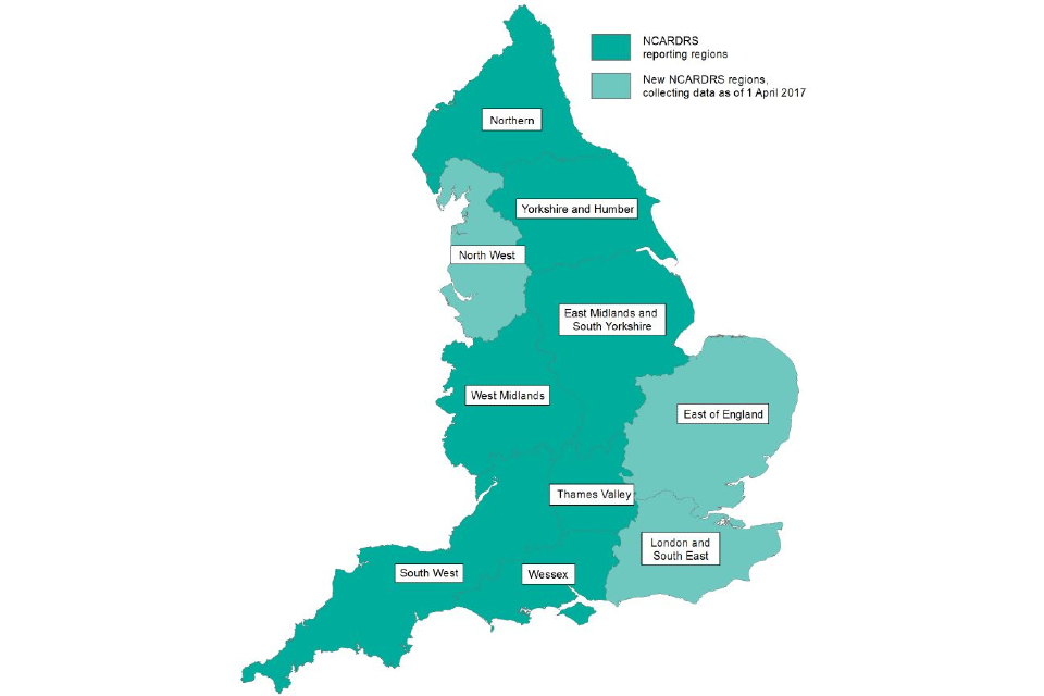 Figure 1: Map of NCARDRS reporting regions England, 2018