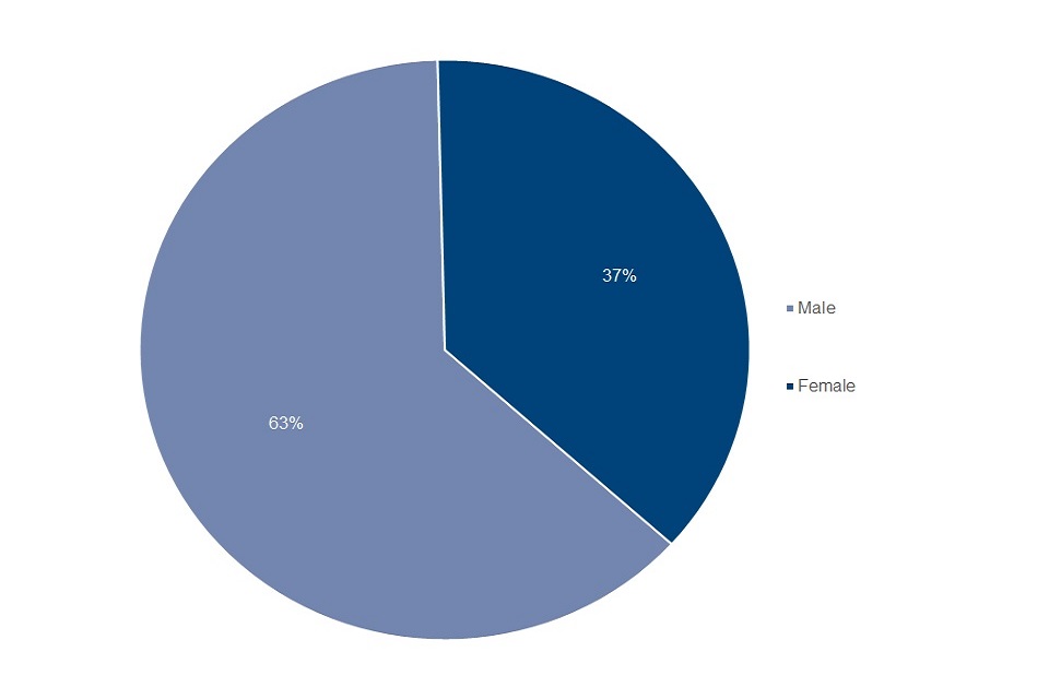 Pie chart showing that across the WHP 63% of participants starting the programme are male and 37% are female