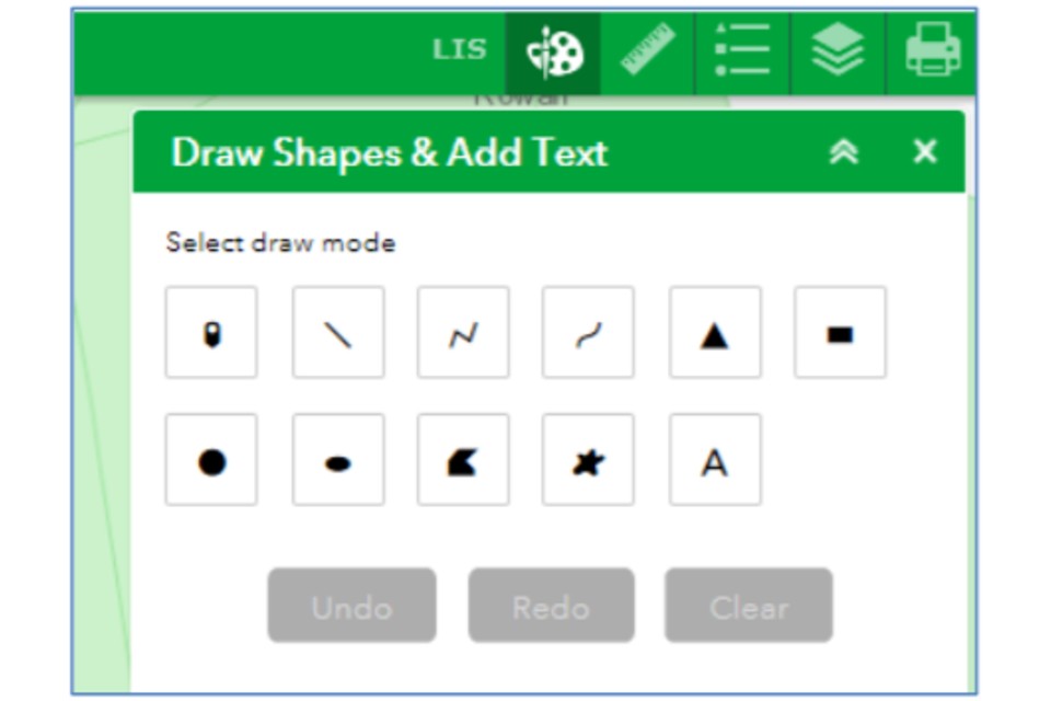 'Draw shapes & add text' tool showing list of options.
