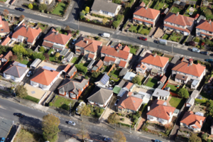 Aerial view of houses on UK housing estate