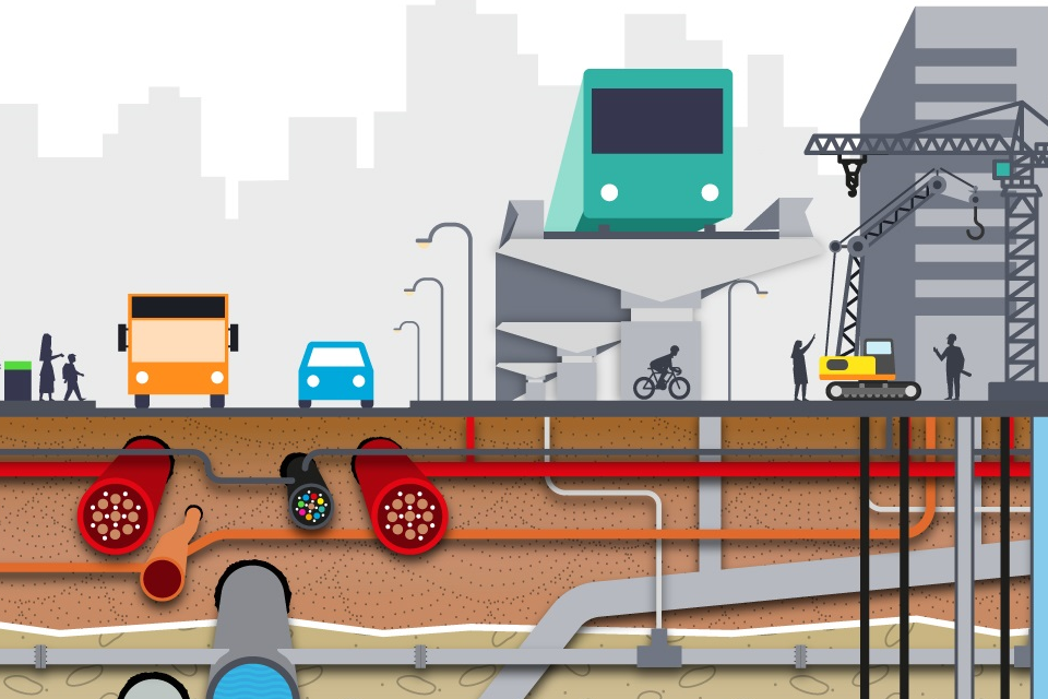 Diagram of transport vehicles and underground pipes