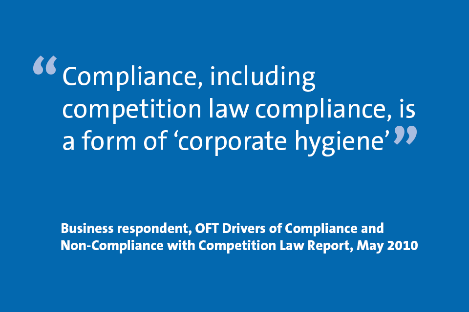 Compliance, including competition law compliance, is a form of 'corporate hygiene' - Business respondent, OFT Drivers of Compliance and Non-Compliance with Competition Law Report, May 2010 
