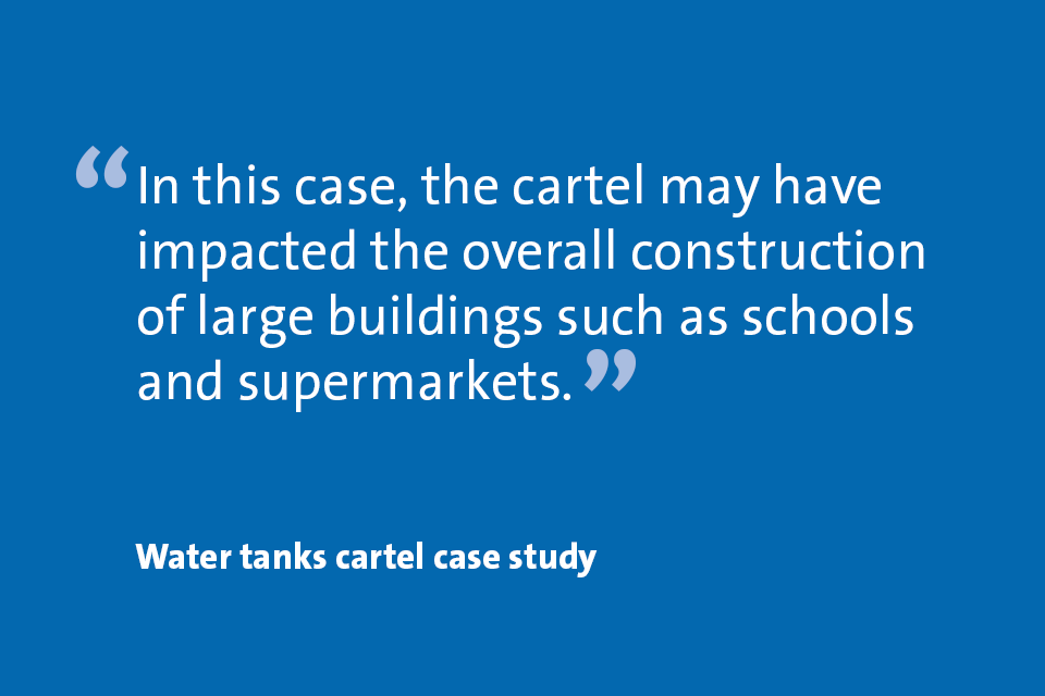 "In this case, the cartel may have impacted the overall construction cost of large buildings such as schools and supermarkets." Water tanks cartel case study