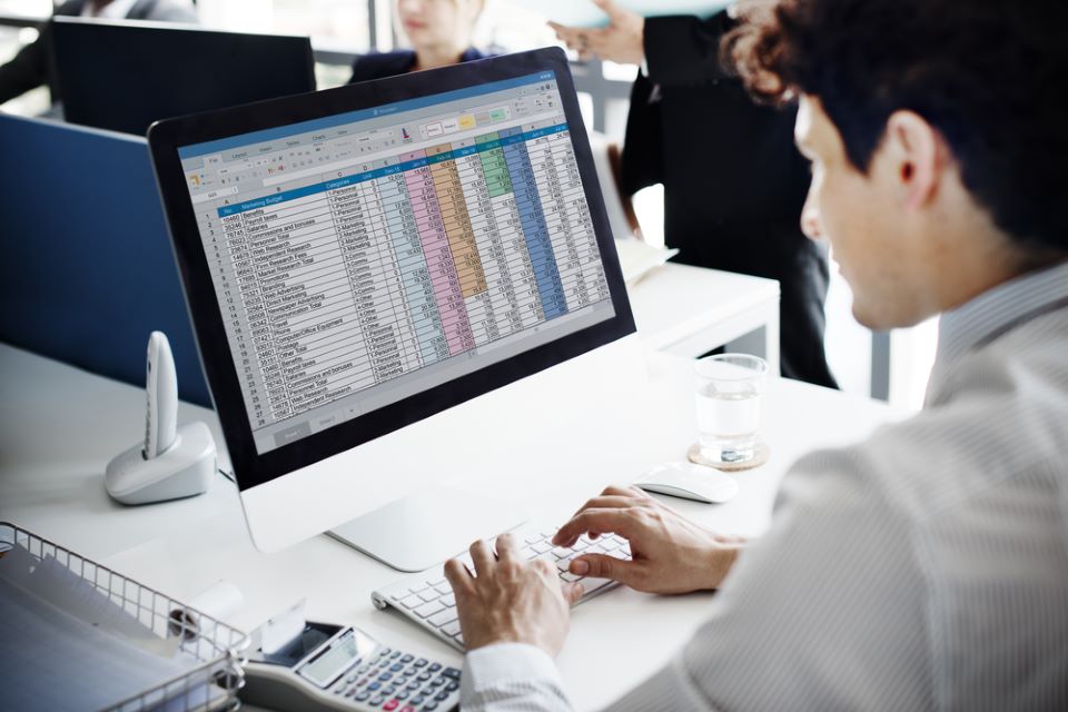 Man working on spreadsheet