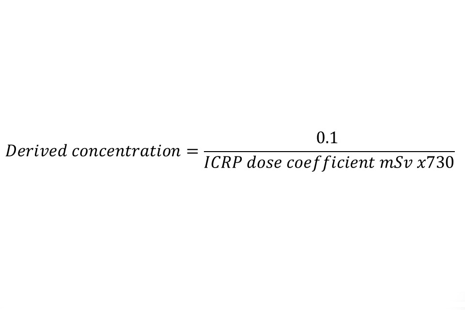 Formula to calculate derived activity concentration for radionuclides