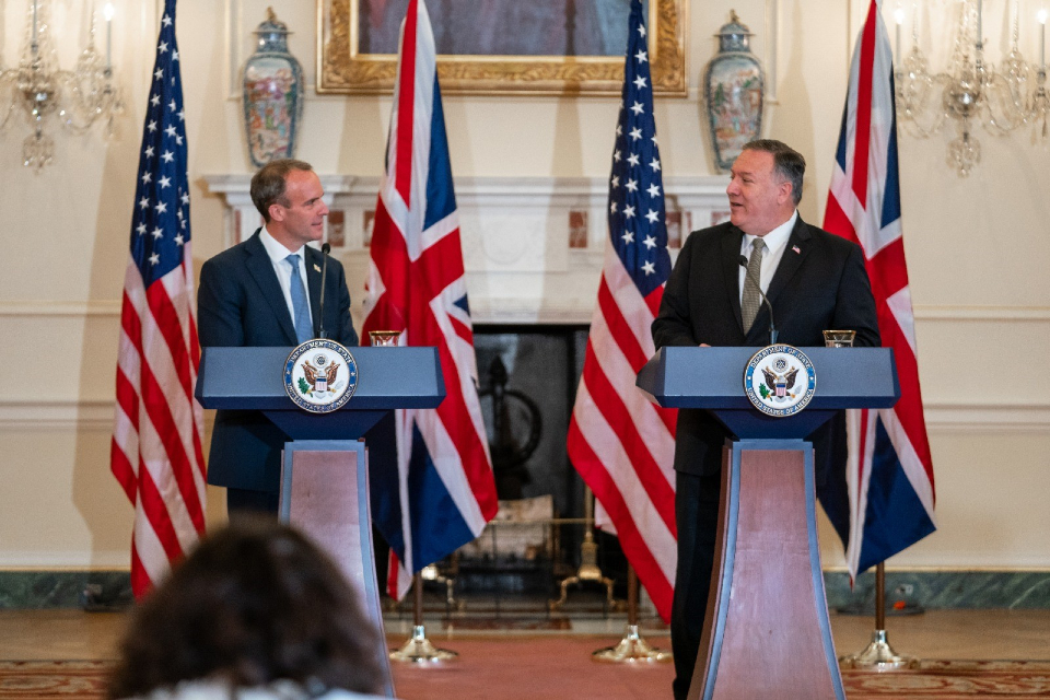 Foreign Secretary Dominic Raab with US Secretary of the State Department Mike Pompeo