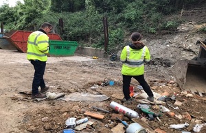 Officers on site at Abbey Skips looking at waste.