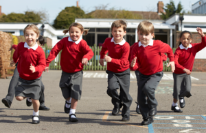 School children running