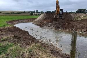 Photo shows ongoing river restoration works at Thrimby, Cumbria
