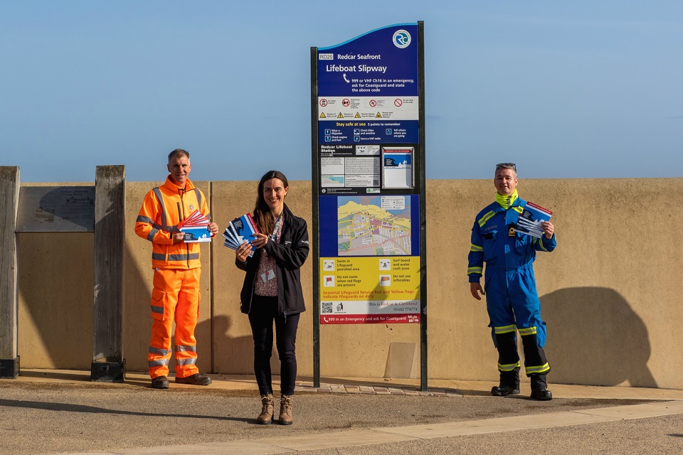 Image shows (left to right) Nigel Hill - Principal Engineer for Redcar and Cleveland Borough Council, Sarah Duffy - Environment Agency, Community Engagement Officer, and Steve Hart, Senior Coastal Operations Officer for the HM Coastguard 