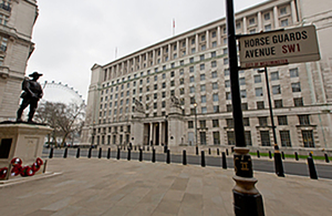 Image depicts the facade of MOD Main Building in London.