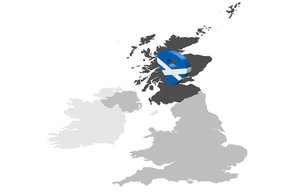 Map of the Uk with a blue and white location icon