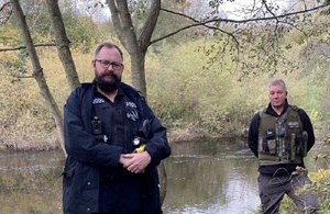 Image shows Environment Agency Fisheries Enforcement Officer Mark Snowdon and PC Scott Crowhurst from Durham Constabulary.