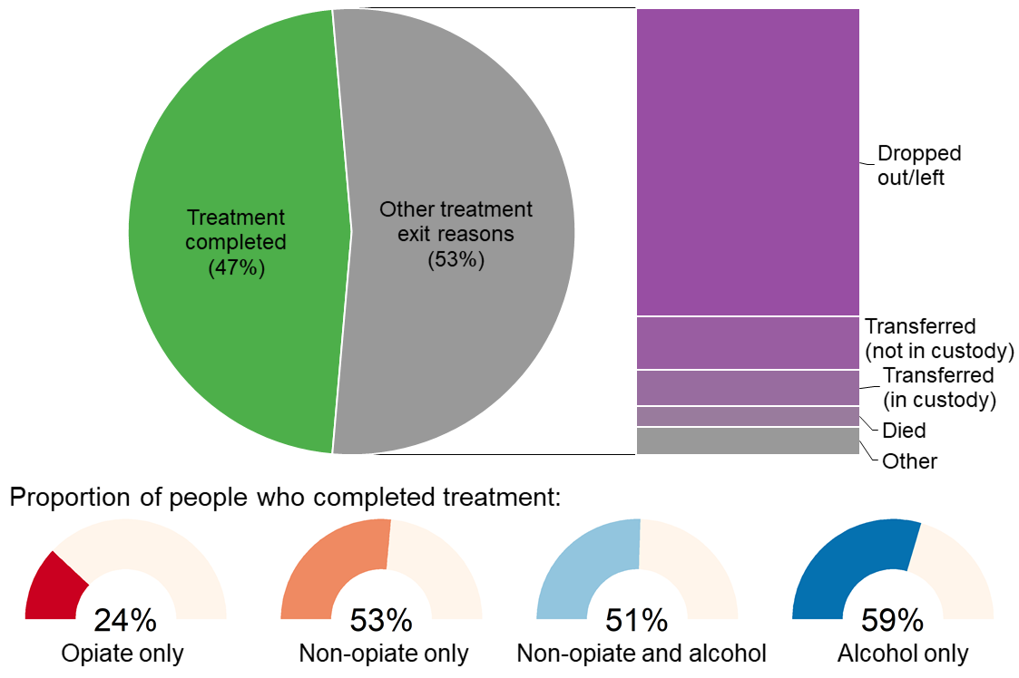 Pie chart showing the percentage breakdown of treatment exits split by the reason for their exit.