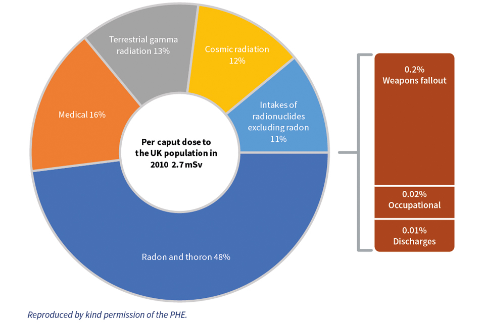 Breakdown of the per caput dose to the UK population in 2010 by source of exposure