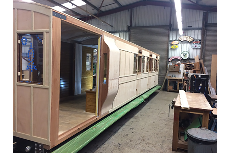 Image showing the coach construction, showing the doorway into the guard’s compartment, with doors yet to be fitted.