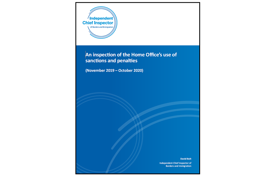 Inspection Report Published: An inspection of the Home Office’s use of sanctions and penalties