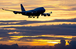 Jumbo jet in flight.