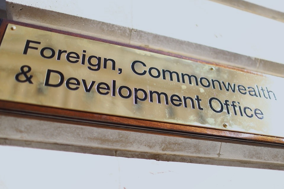 Sign of Foreign, Commonwealth and Development on HQ