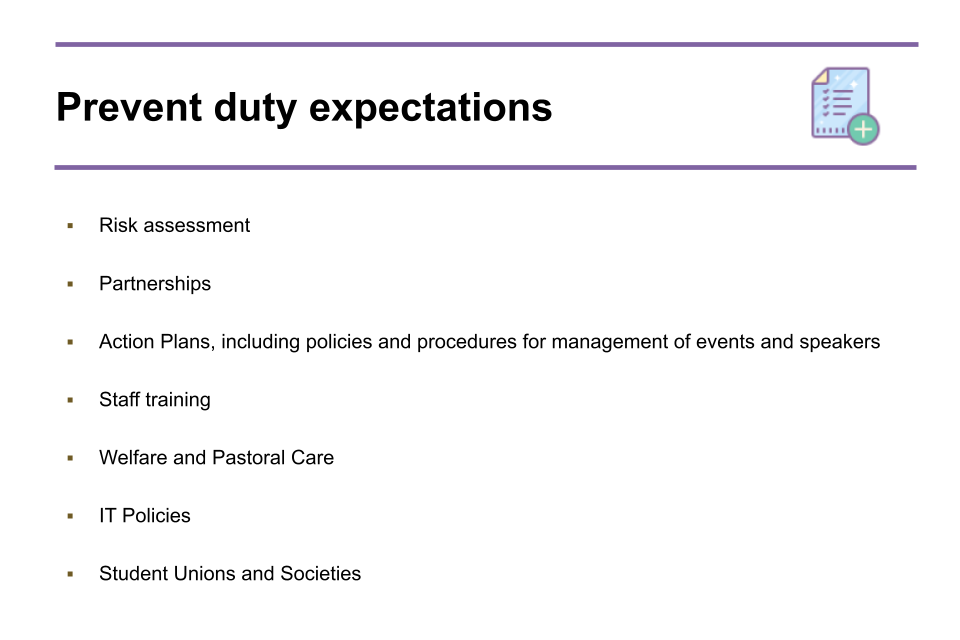 Image of slide 20: Prevent Duty expectations