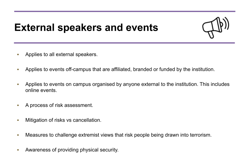 Image of slide 22: External speakers and events