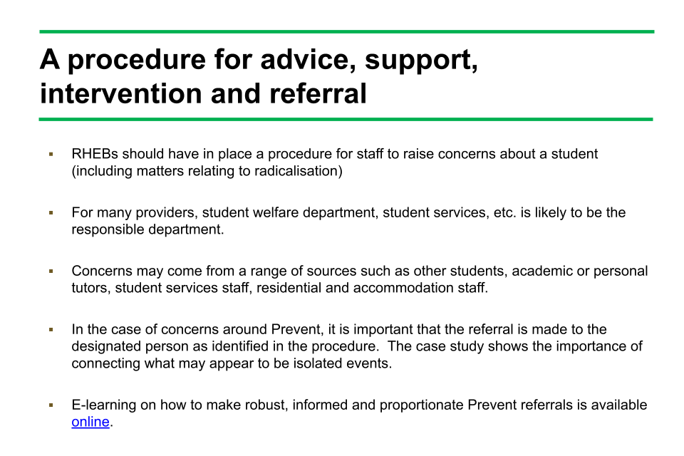 Image of slide 35: A procedure for advice, support, intervention and referral