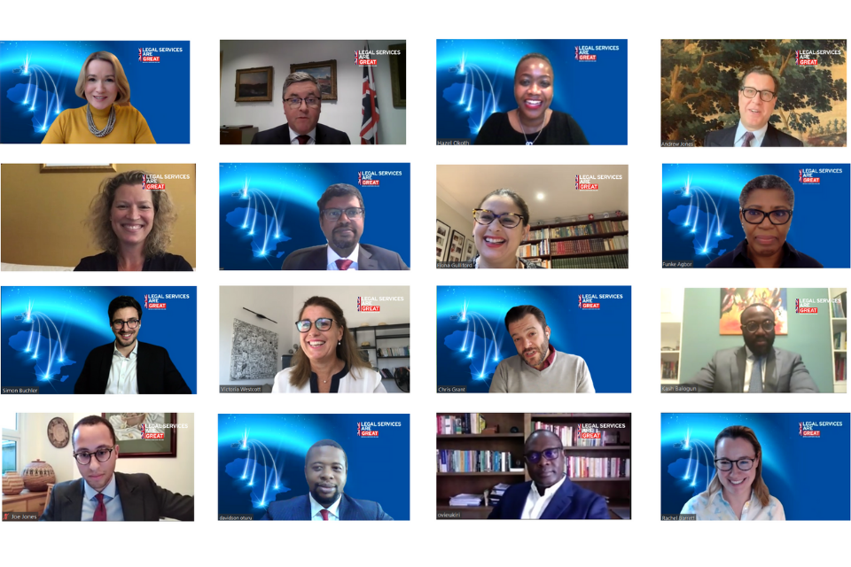 Screenshot of attendees, including Lord Chancellor Robert Buckland QC, at the virtual trade mission 