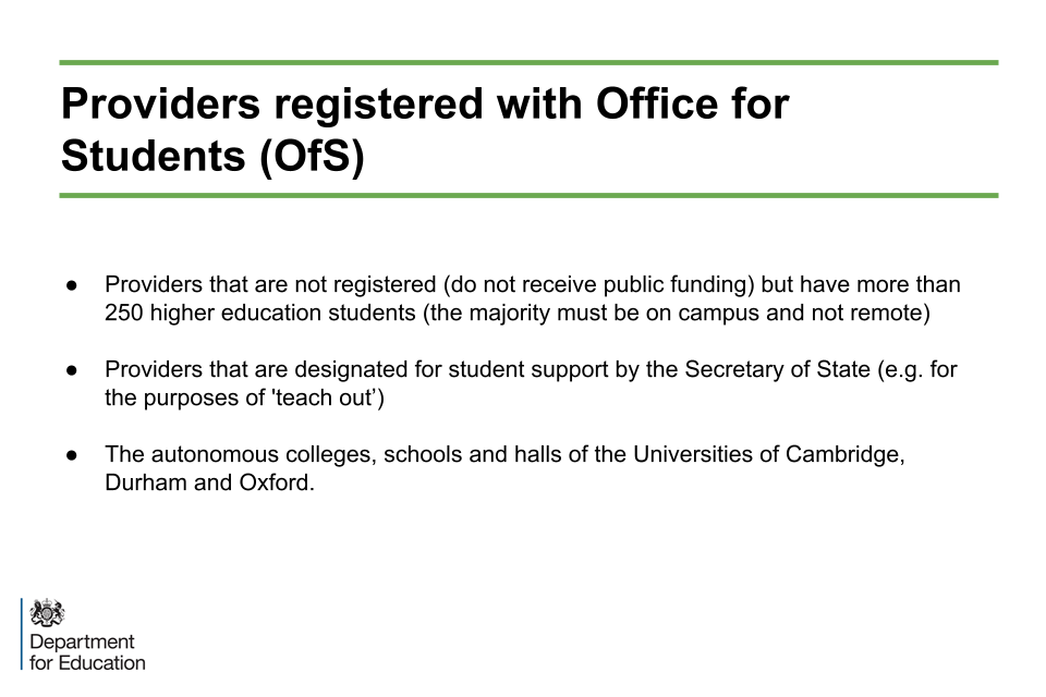Image of slide 9: Providers registered with Office for Students (OfS)