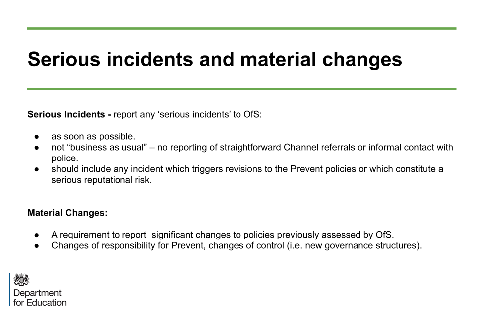 Image of slide 11: Serious incident and material changes