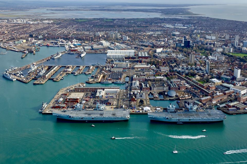 Image taken from above showing the Queen Elizabeth Class aircraft carriers together. 