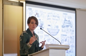 Her Excellency Kara Owen, British High Commissioner to Singapore, delivers the welcome address at the COP26 Youth Climate Dialogue in Singapore