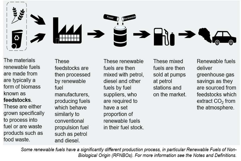 This figure shows how renewable fuels are produced. For more information see the Notes and Definitions.