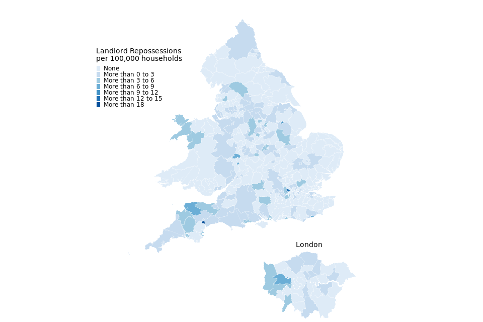 Figure 8: Landlord repossessions per 100,000 households, January to March 2021 (Source: map.csv; see supporting guide)