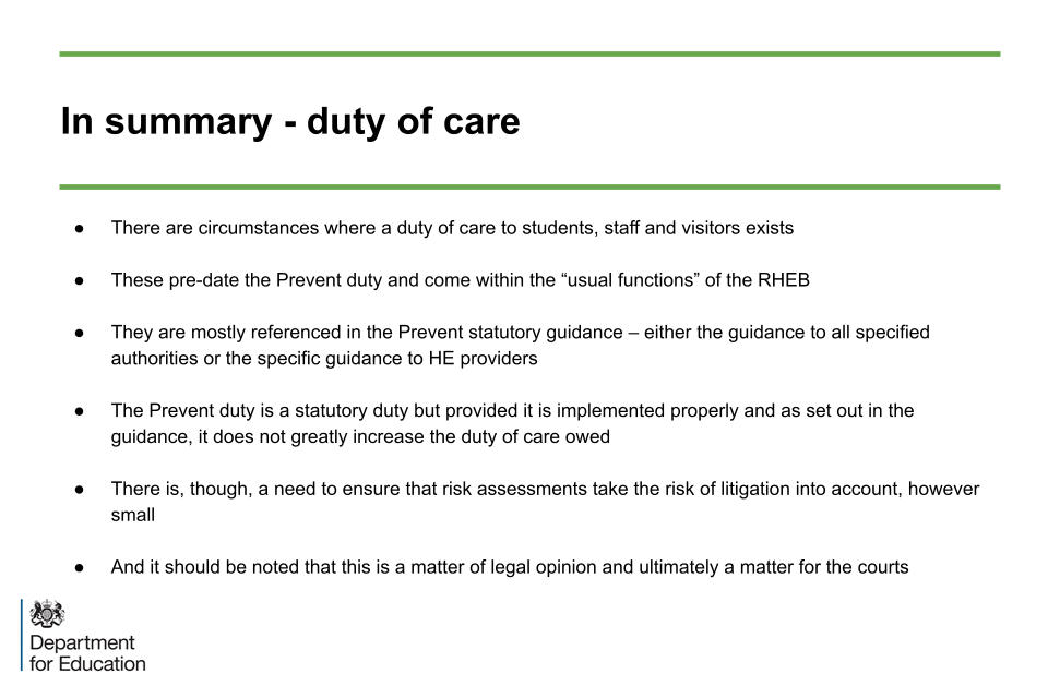 An image of slide 22: In summary - duty of care