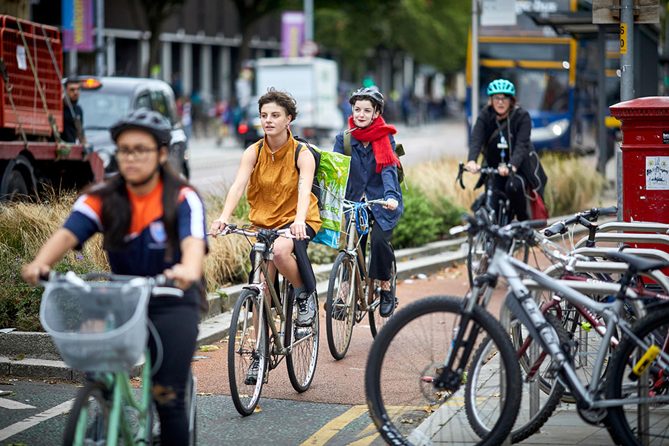 Cyclists in riding in Manchester.