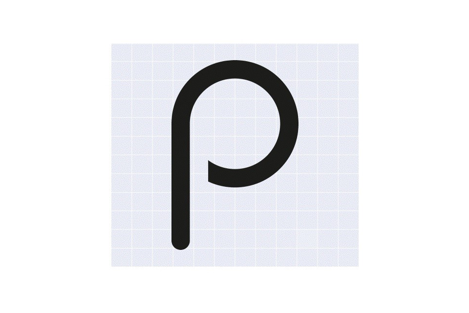 Image of the suggested Rho marking design, which displays a lowercase p symbol.