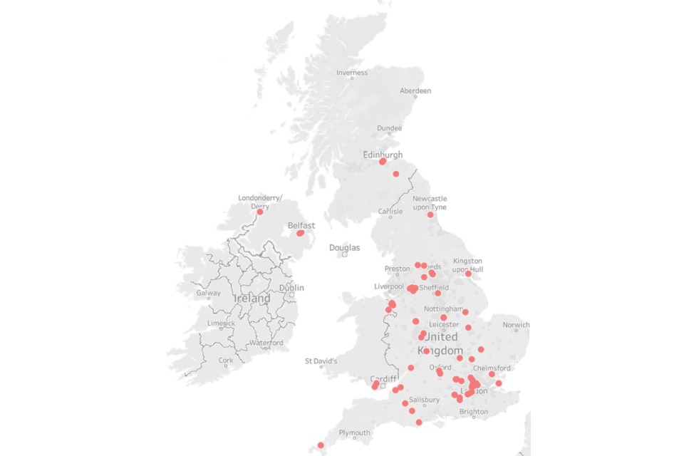 Locations of UK safety tech companies