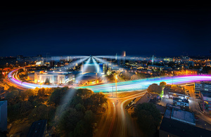 A landscape photo of Coventry at night